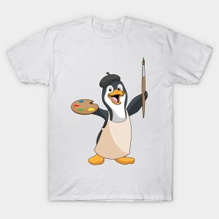 Penguin as Painter with Paint brush & Colour T-Shirt